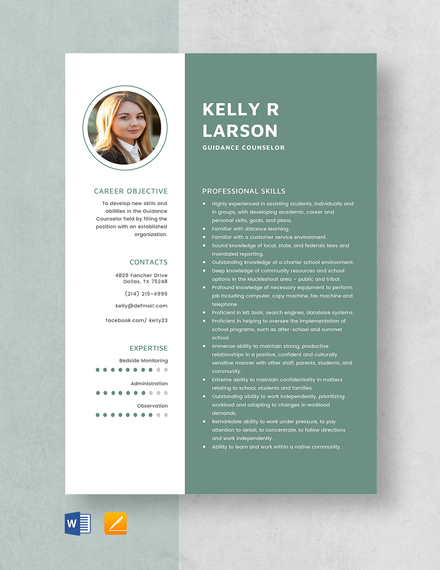 Free Guidance Counselor Resume Template - Word, Apple Pages
