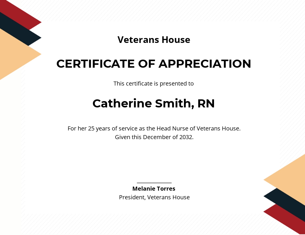 Retirement Certificate of Appreciation Template - Google Docs, Illustrator, Word, Outlook, Apple Pages, PSD, Publisher