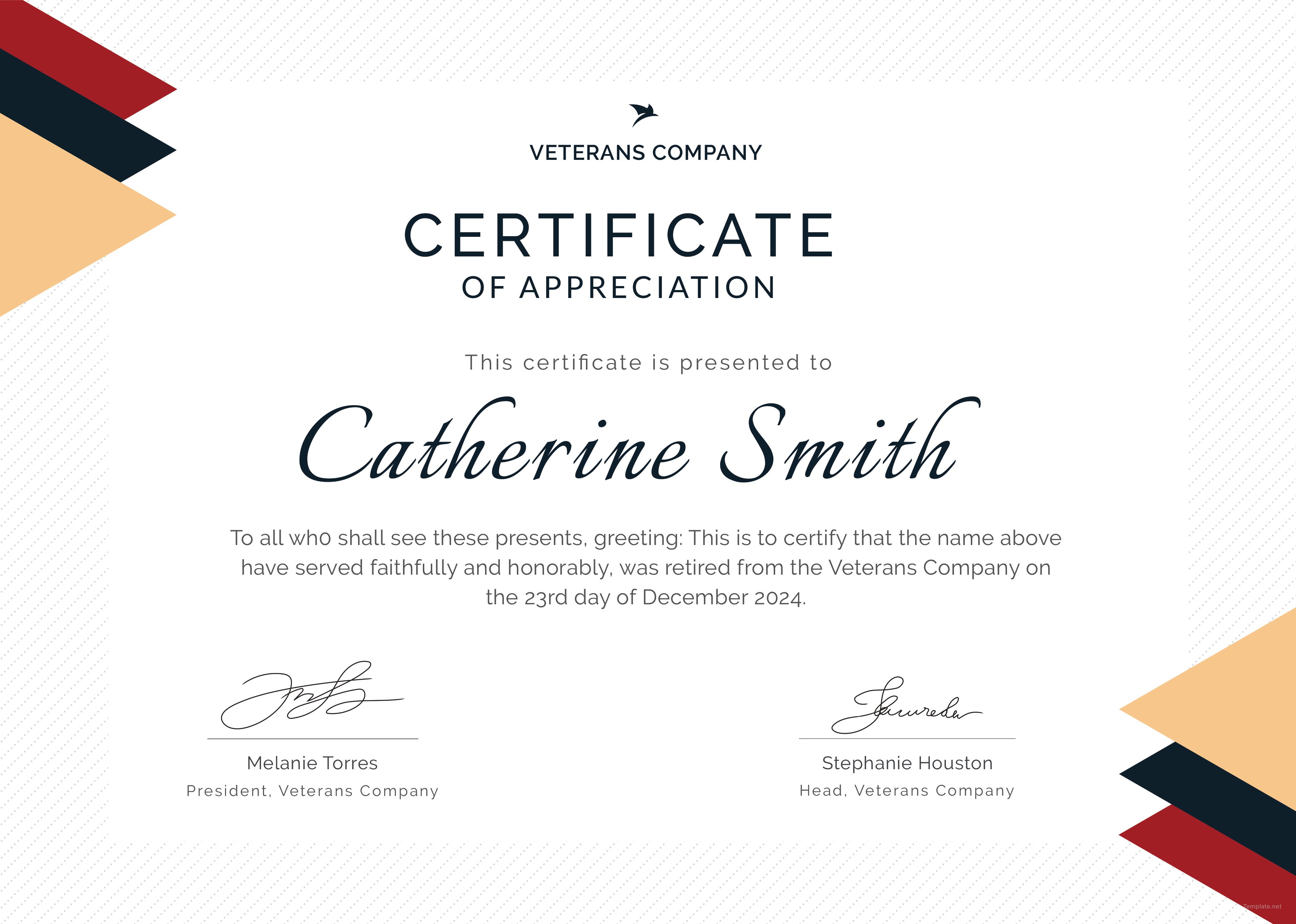 Free Retirement Certificate of Appreciation Template in Adobe