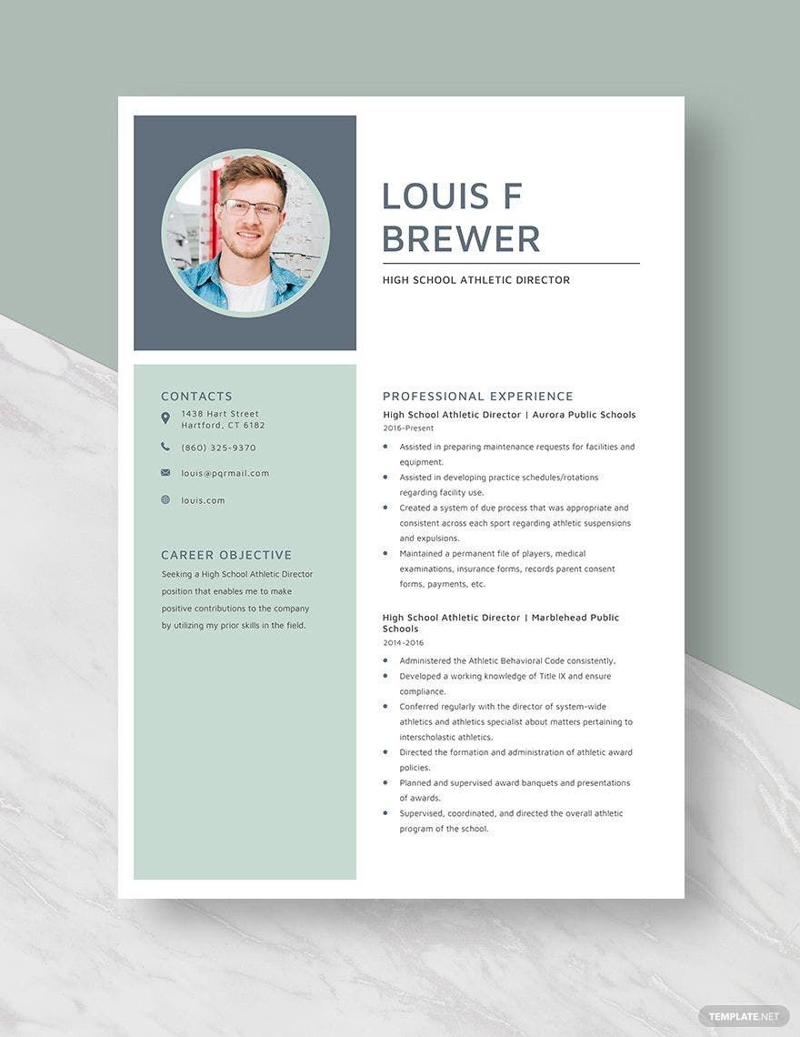 High School Athletic Director Resume Template