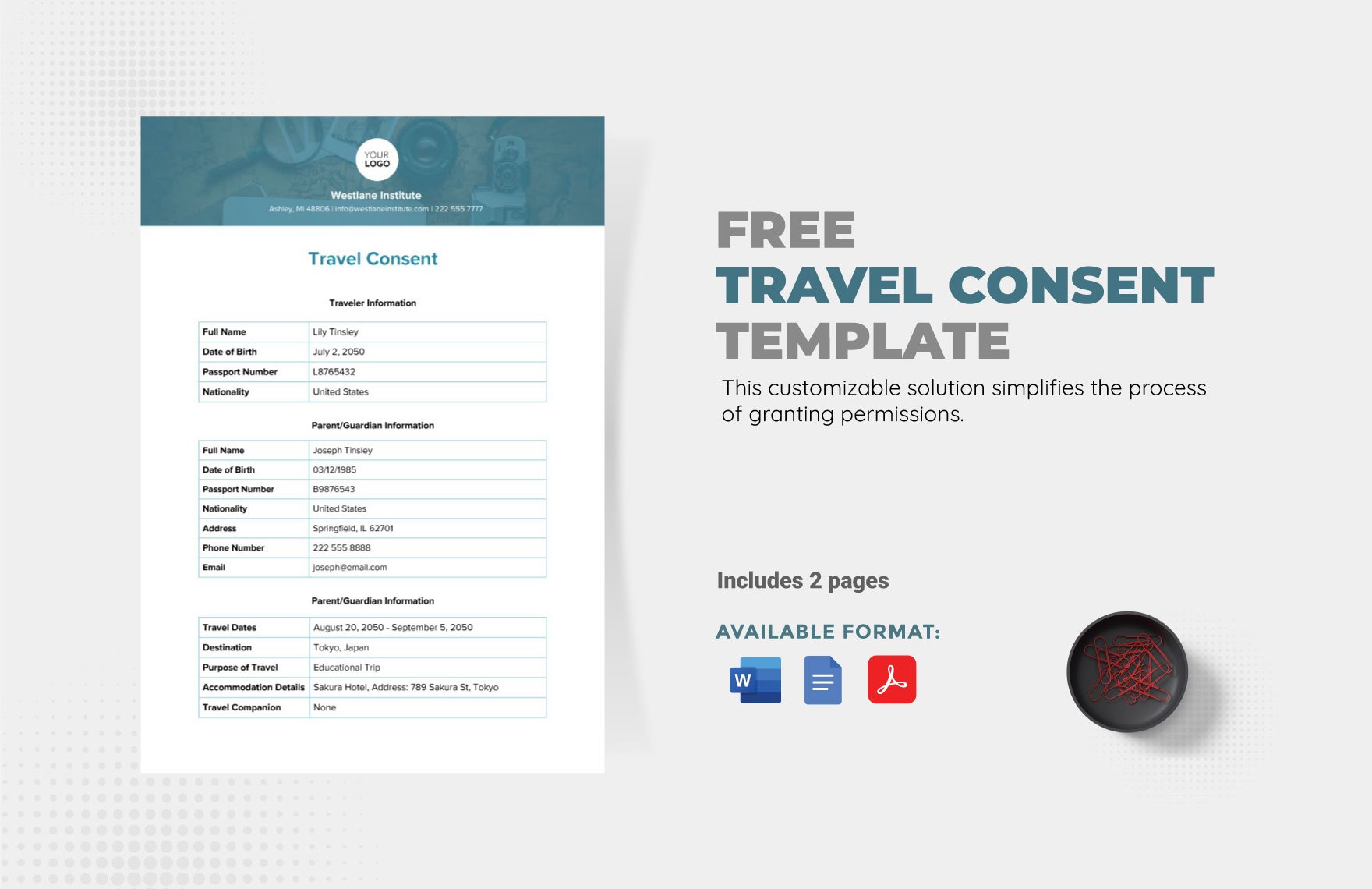Free Travel Consent Template in Word, Google Docs, PDF