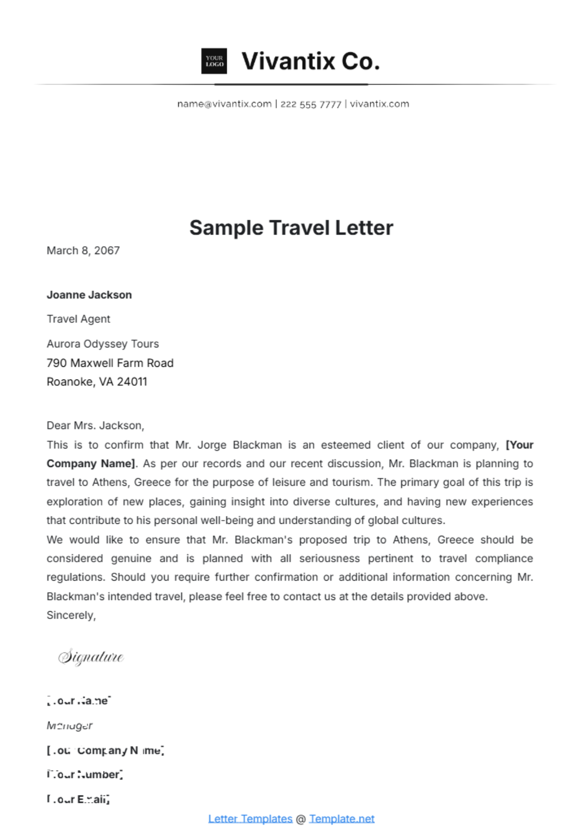 Sample Travel Letter Template - Edit Online & Download