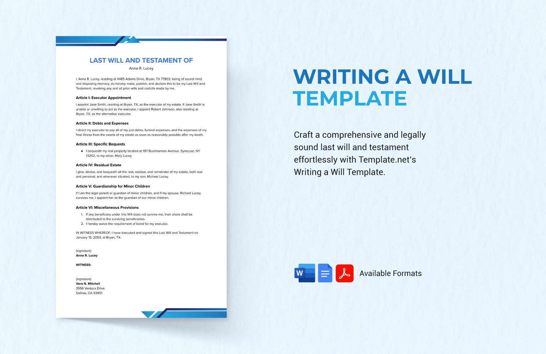 Writing a Will Template