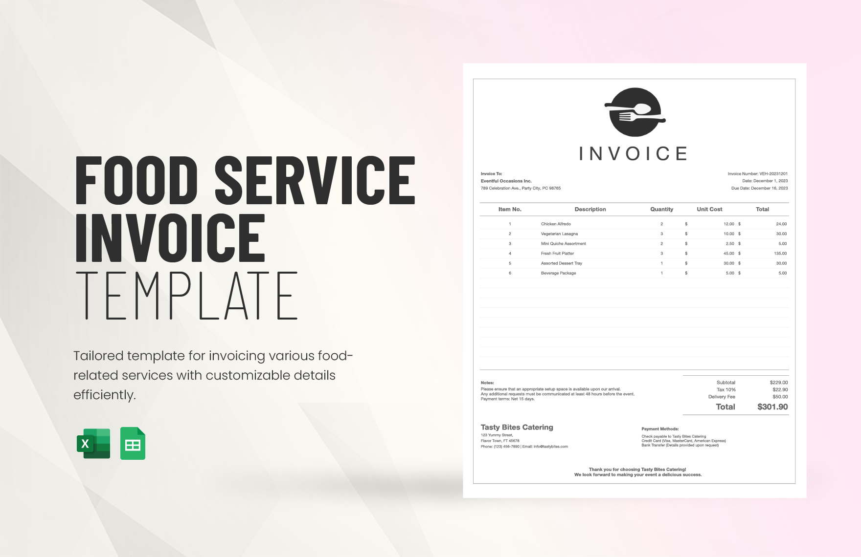Food Service Invoice Template