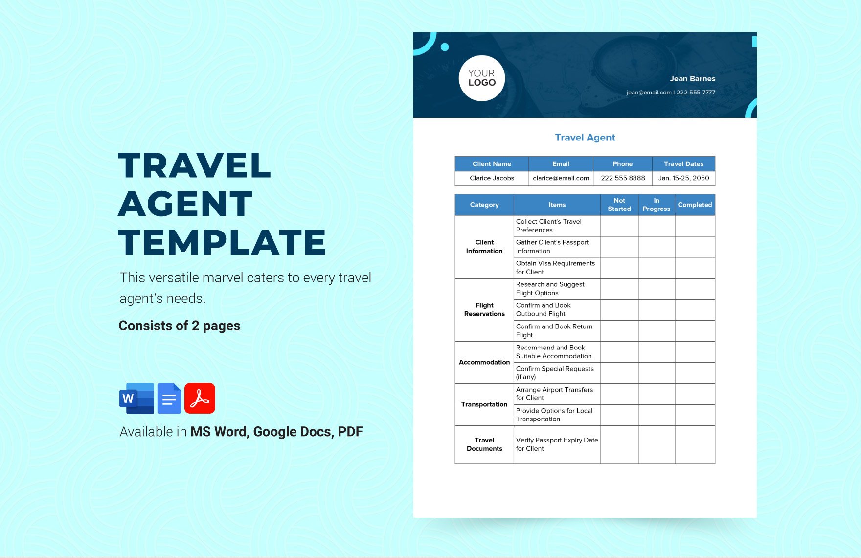 Free Travel Agent Template in Word, Google Docs, PDF