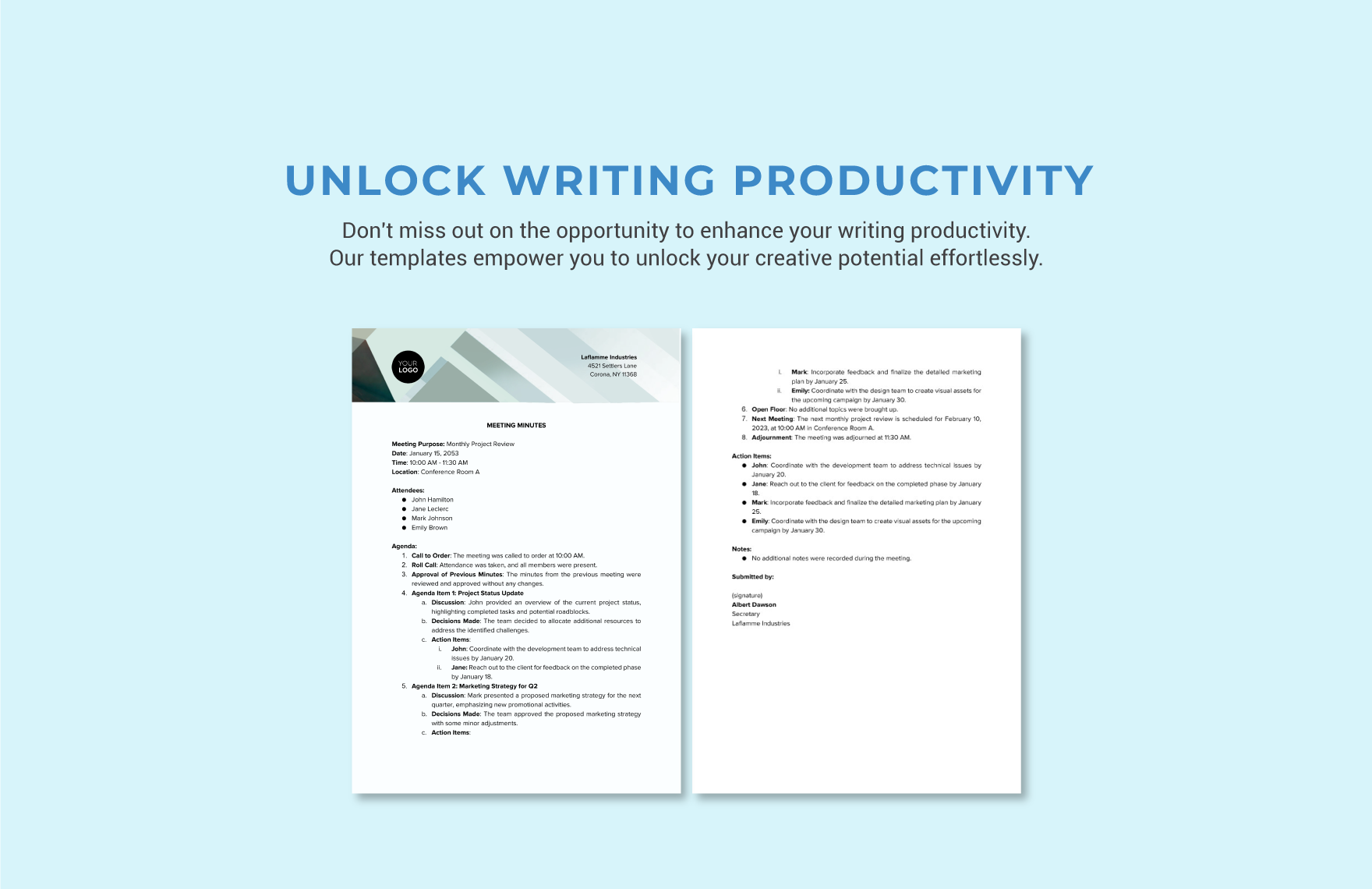 Minutes Writing Template