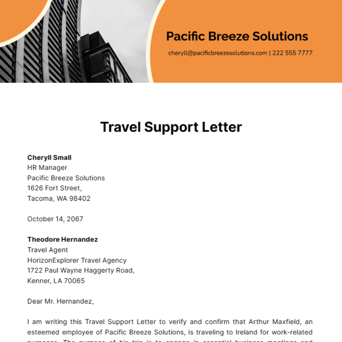 Travel Support Letter Template