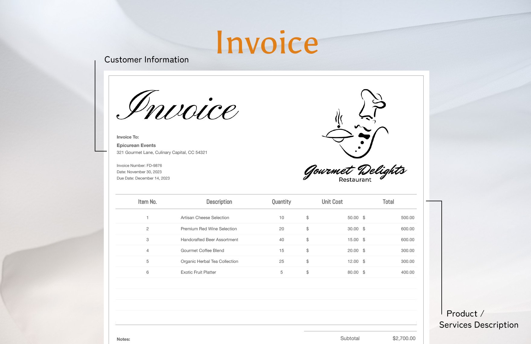 Food and Beverage Invoice Template