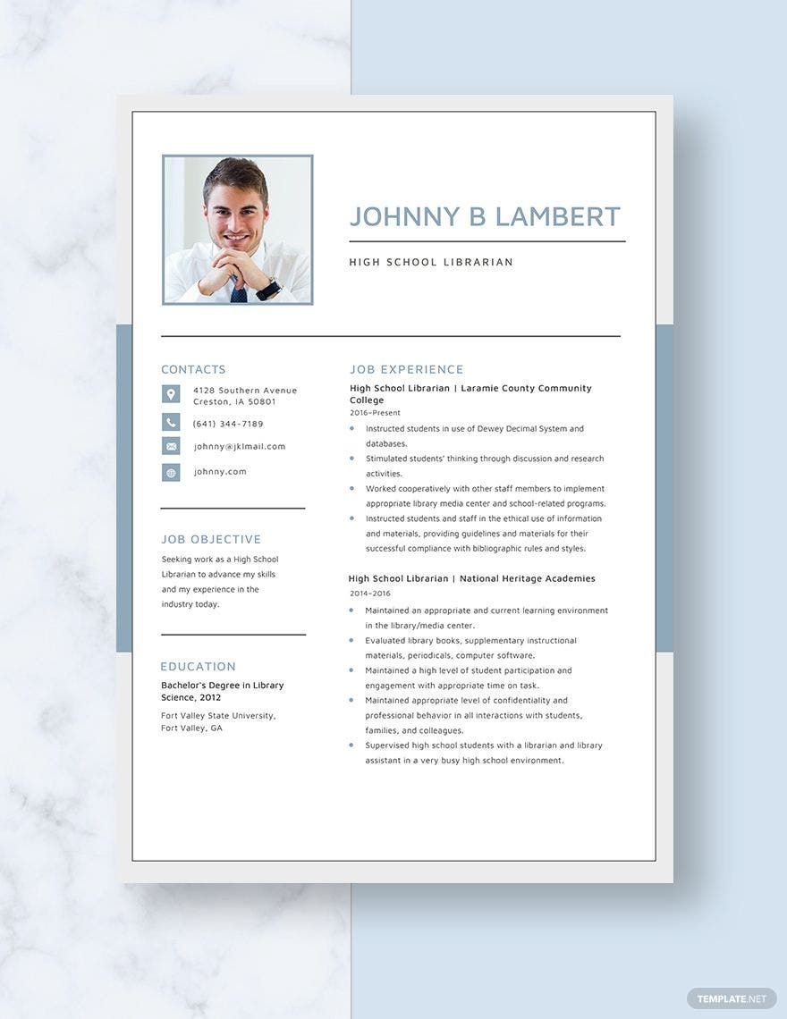High School Librarian Resume Template
