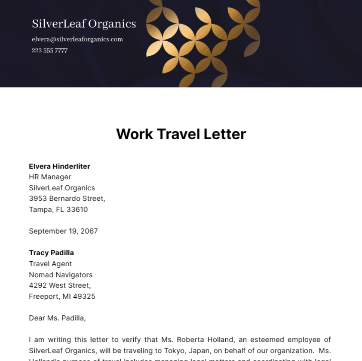 Work Travel Letter Template