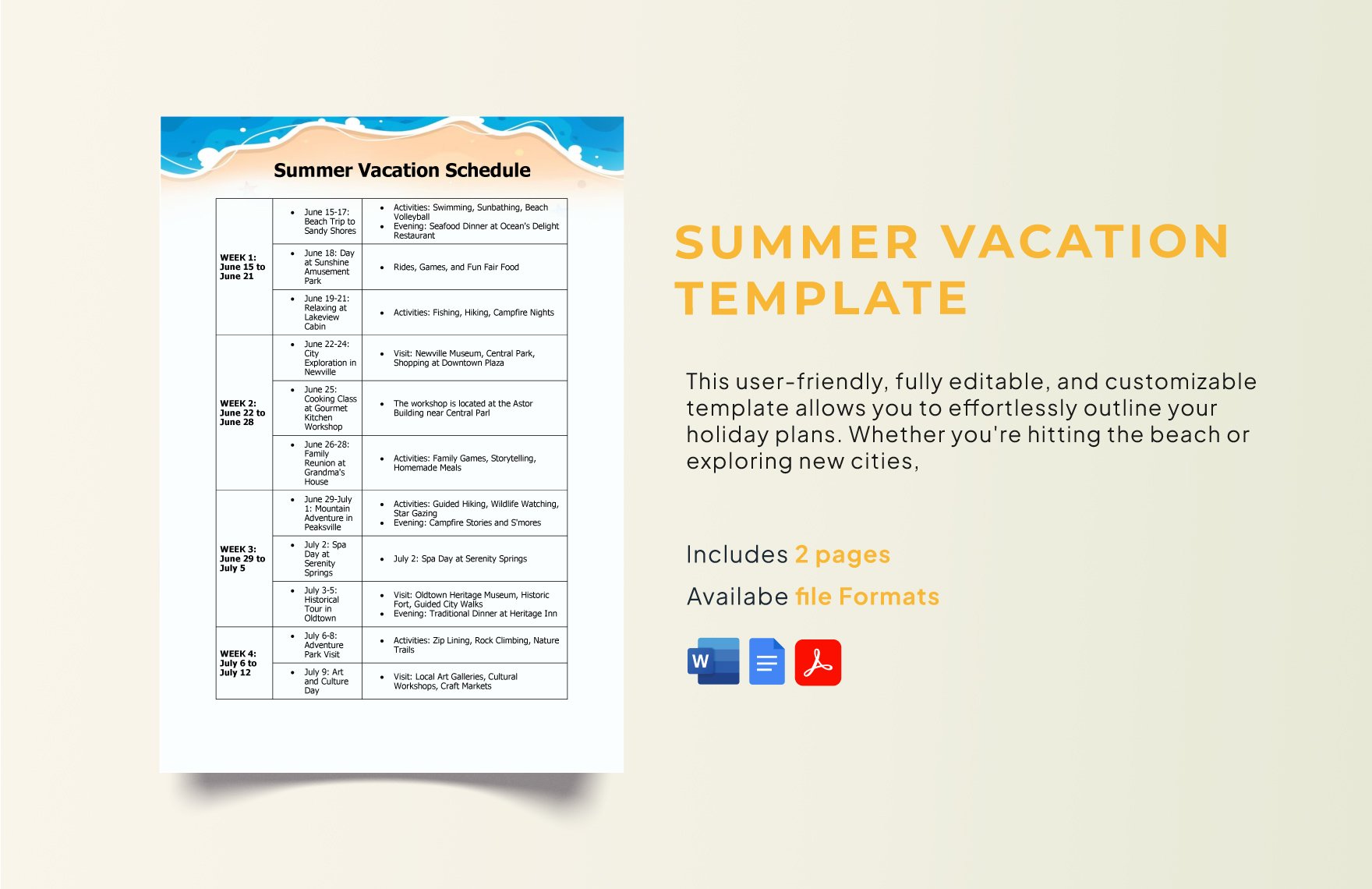 Printable Summer Template in Word