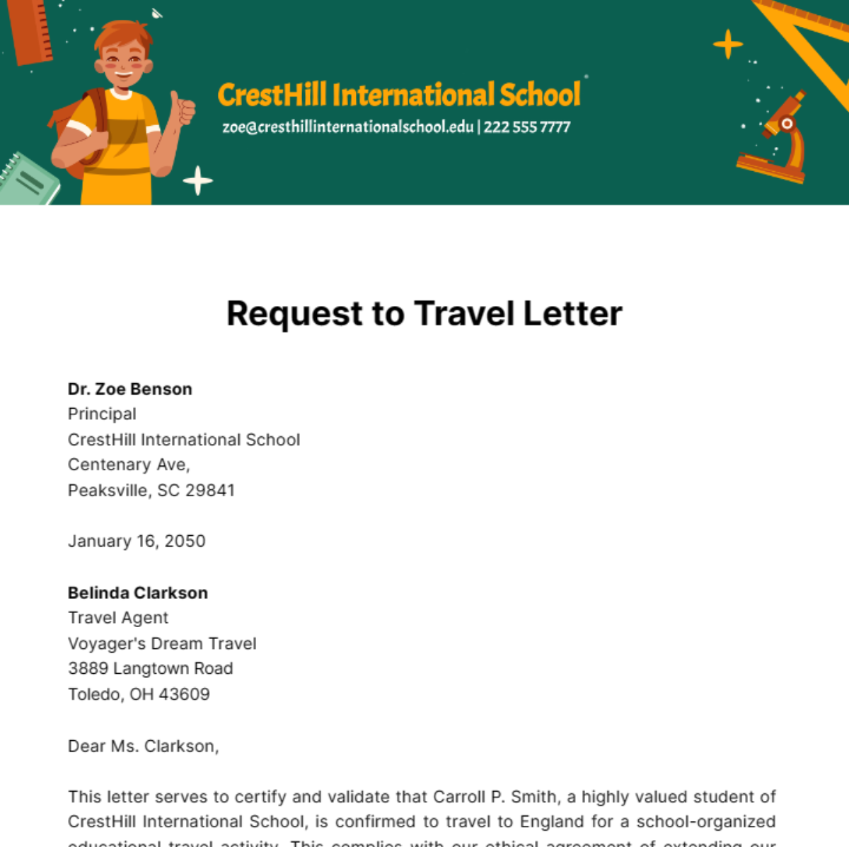 Request to Travel Letter Template