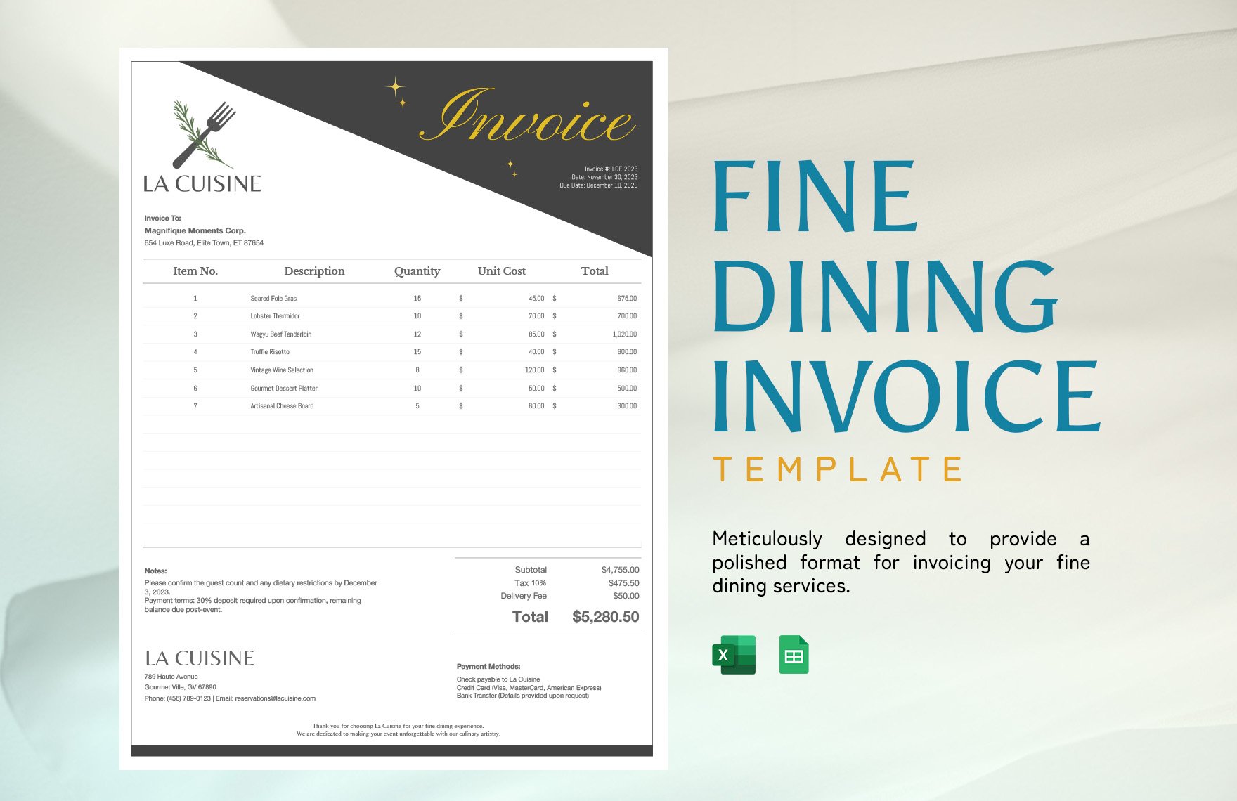Fine Dining Invoice Template