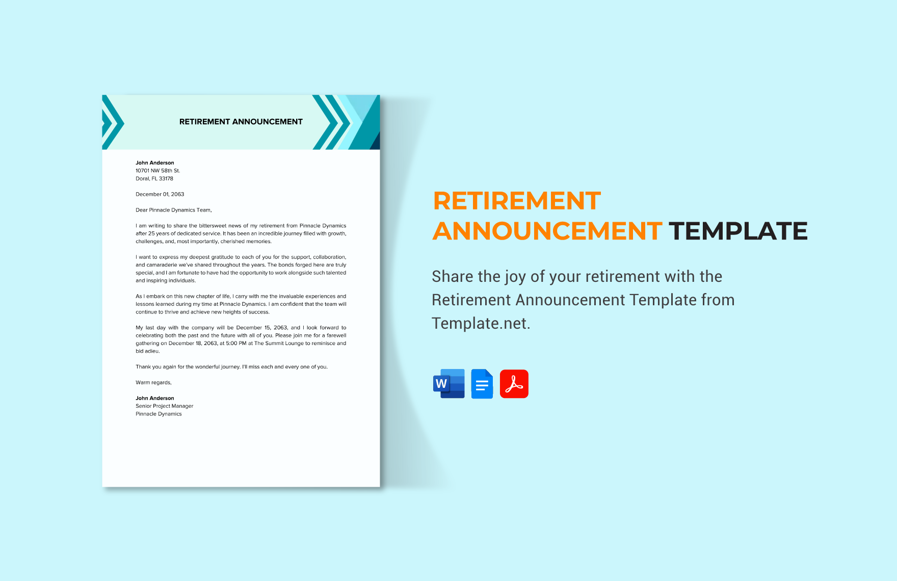 Retirement Announcement Template in Word, Google Docs, PDF