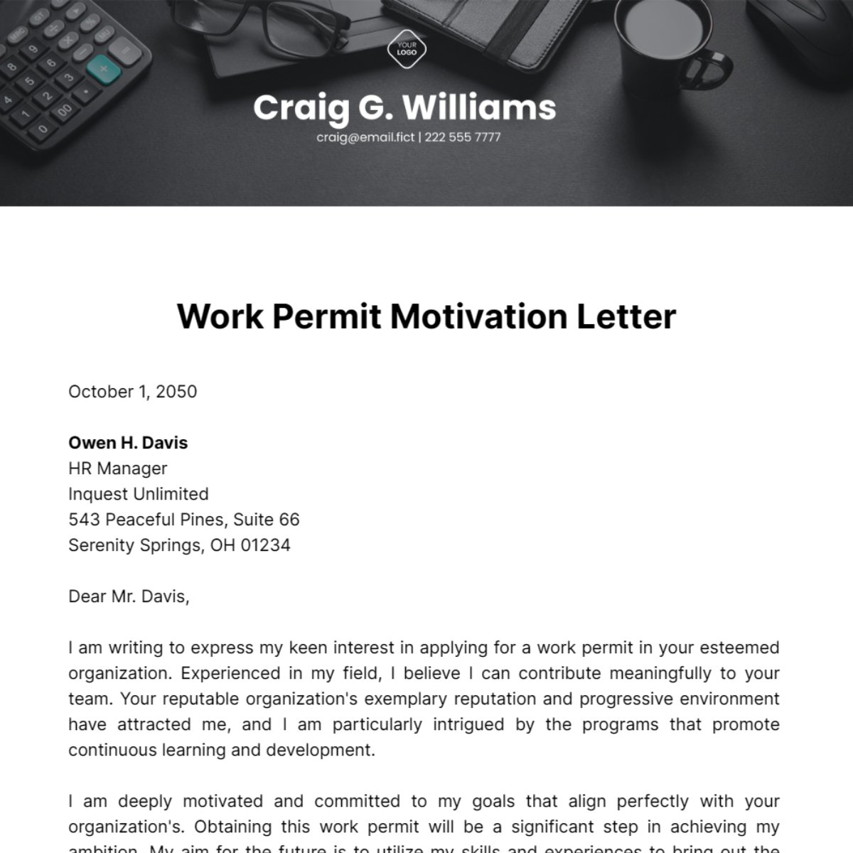 Work Permit Motivation Letter Template