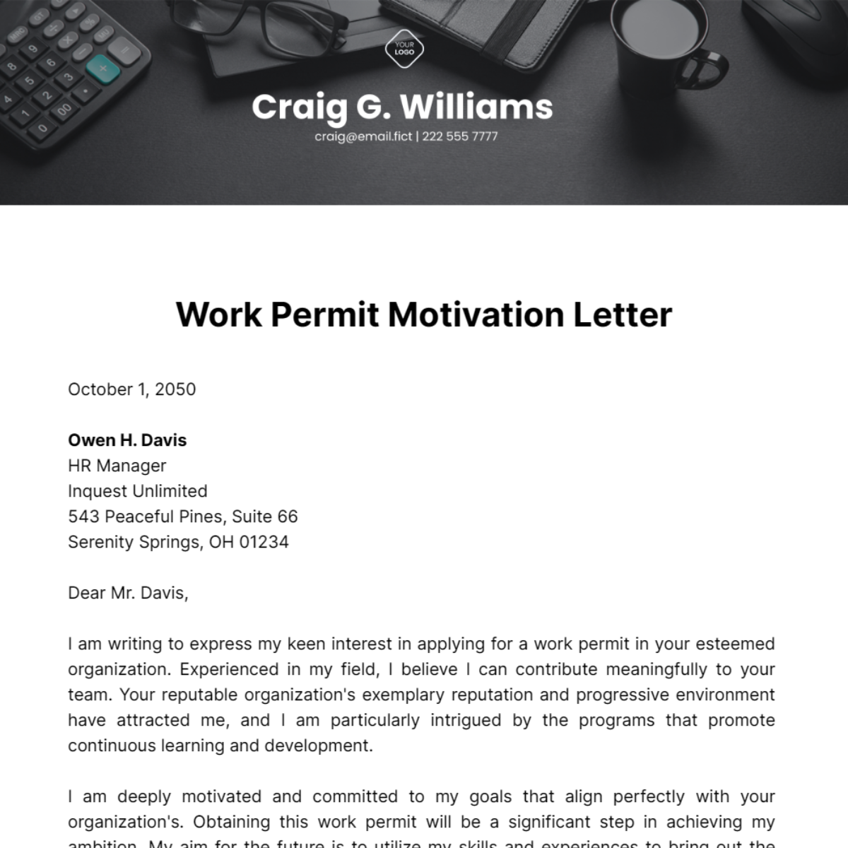 sample application letter for work permit