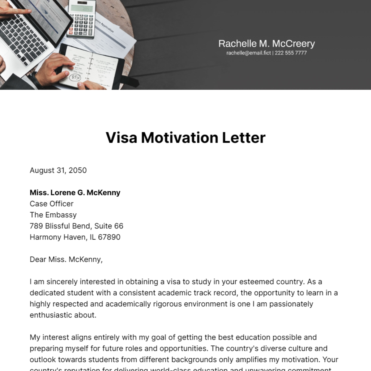 Visa Motivation Letter Template