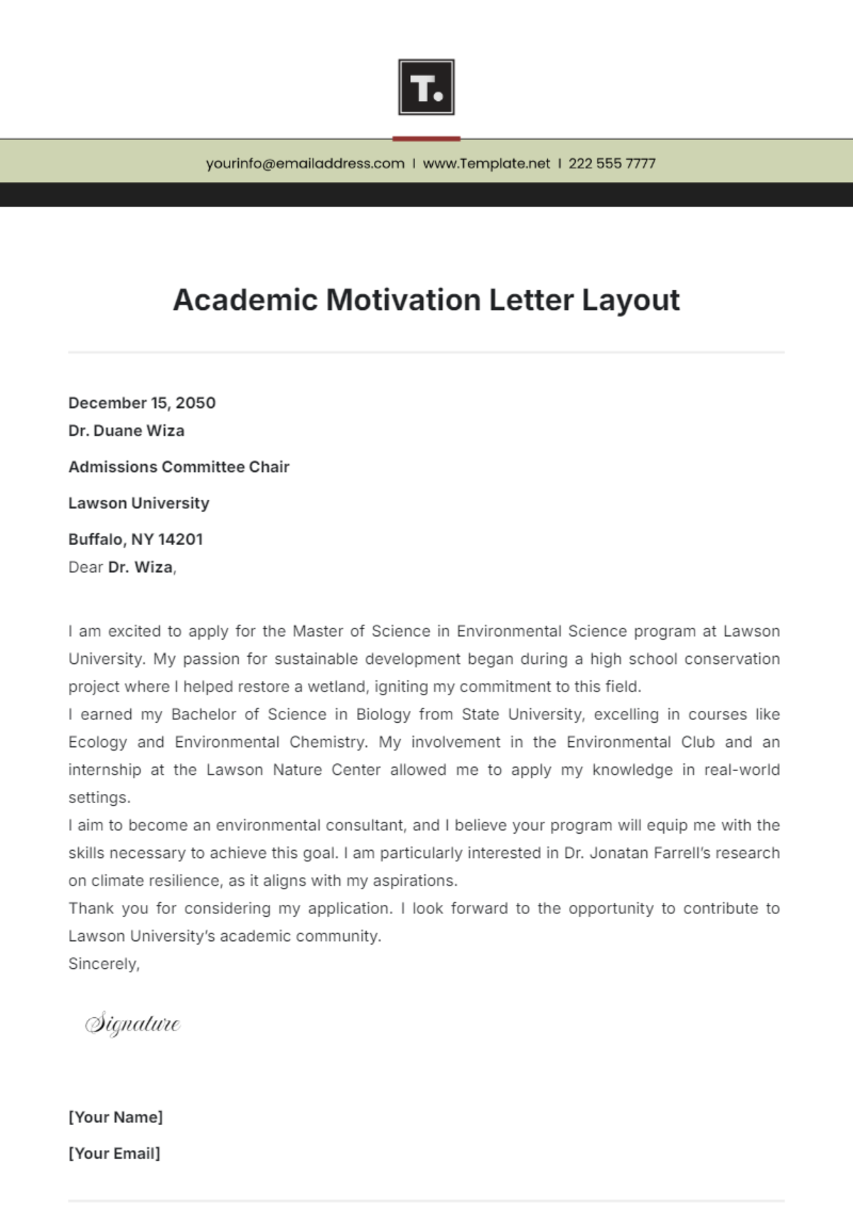 Academic Motivation Letter Layout Template - Edit Online & Download