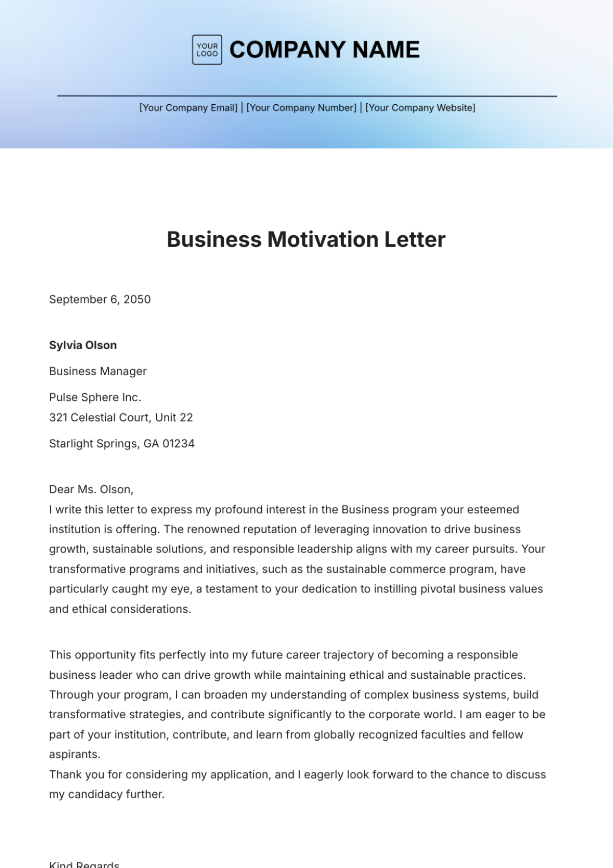 Business Motivation Letter Template - Edit Online & Download