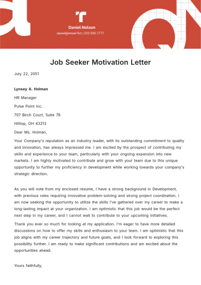 Free Job Seeker Motivation Letter Template to Edit Online