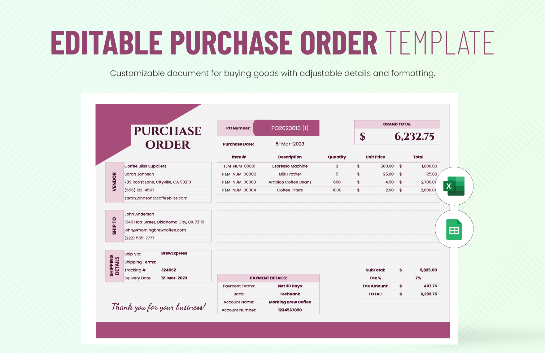 Purchase Order Monitoring Template In Excel Google Sheets Download