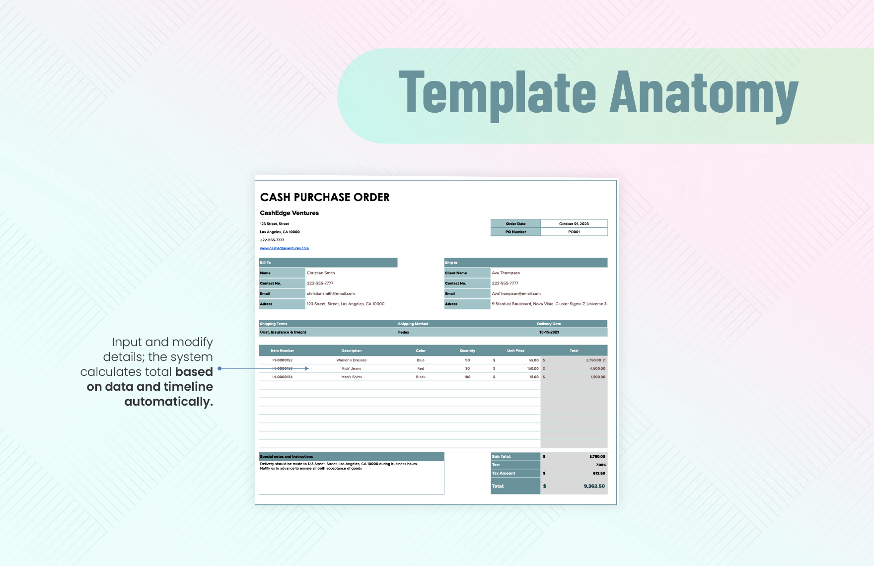 Cash Purchase Order Template