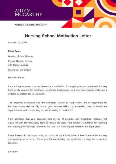 Free Nursing School Motivation Letter Template to Edit Online
