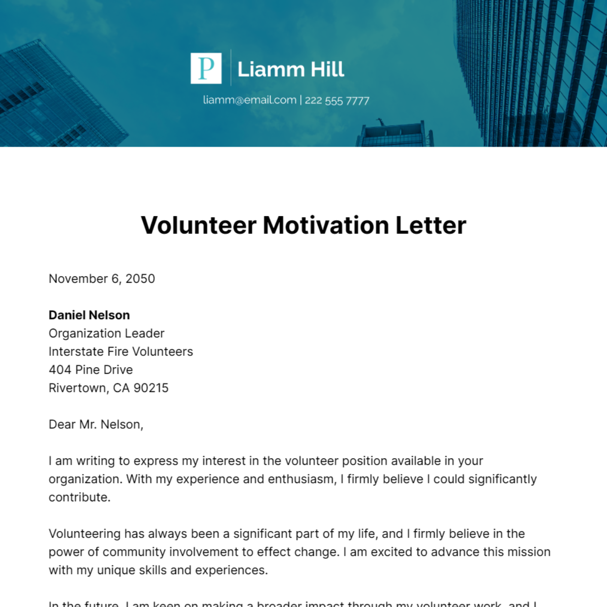 Volunteer Motivation Letter Template