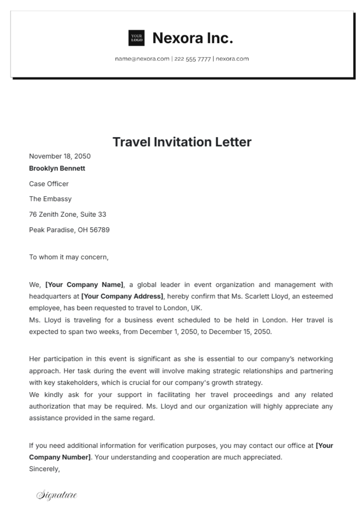 Travel Invitation Letter Template - Edit Online & Download