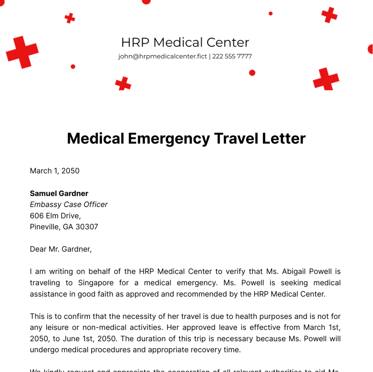 Medical Emergency Travel Letter Template