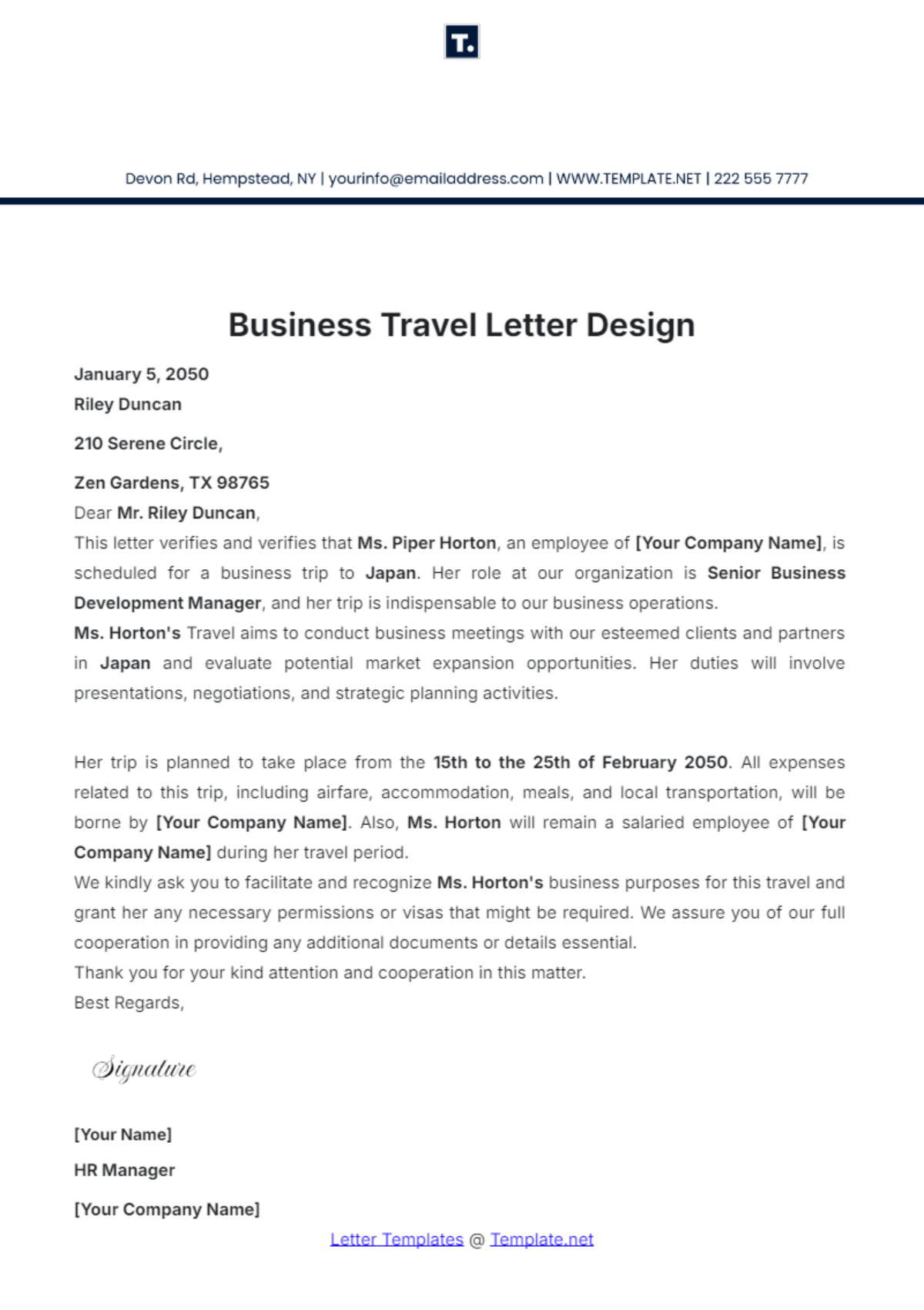 Business Travel Letter Design Template - Edit Online & Download