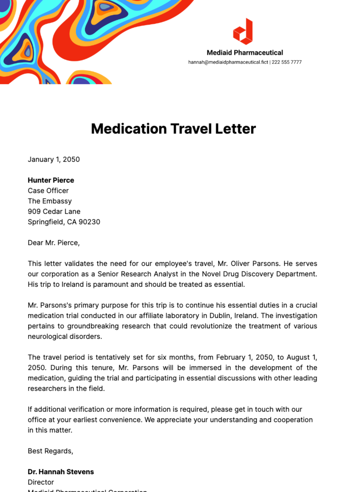 Free Medication Travel Letter Template