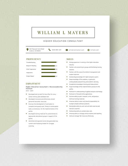 Higher Education Consultant Resume Template