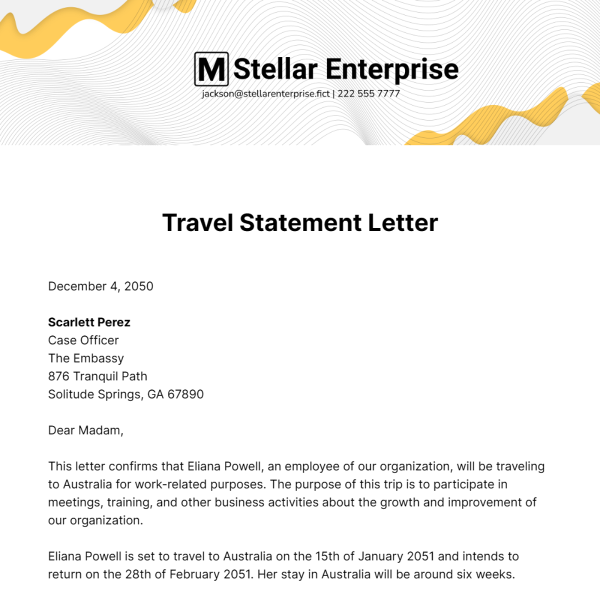 Travel Statement Letter Template