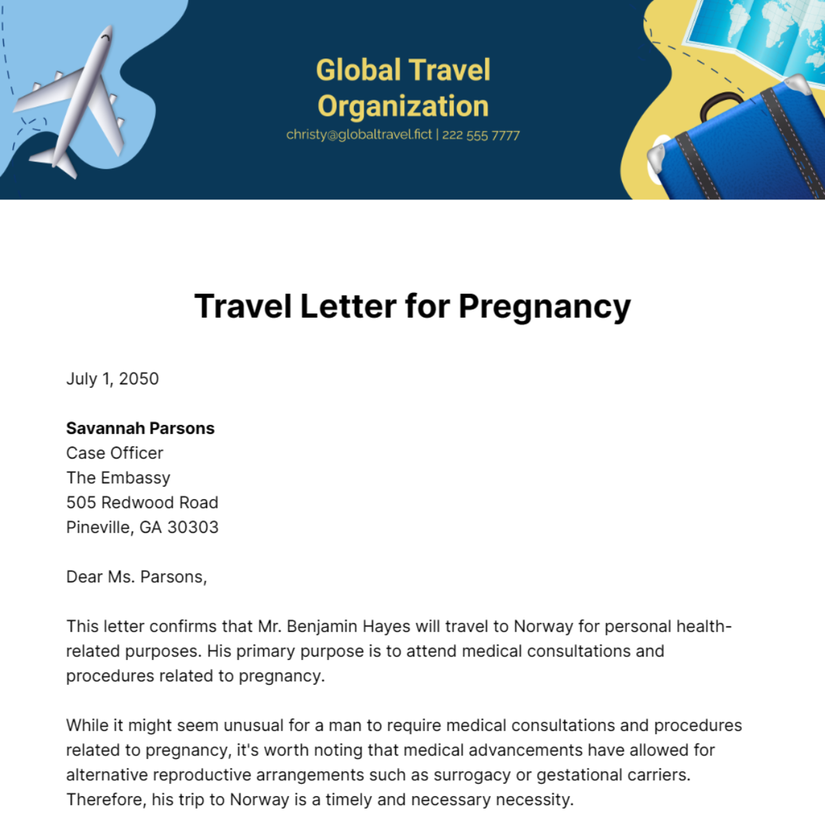 Travel Letter for Pregnancy Template