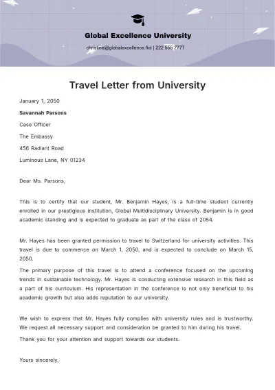Free Travel Letter from University Template to Edit Online