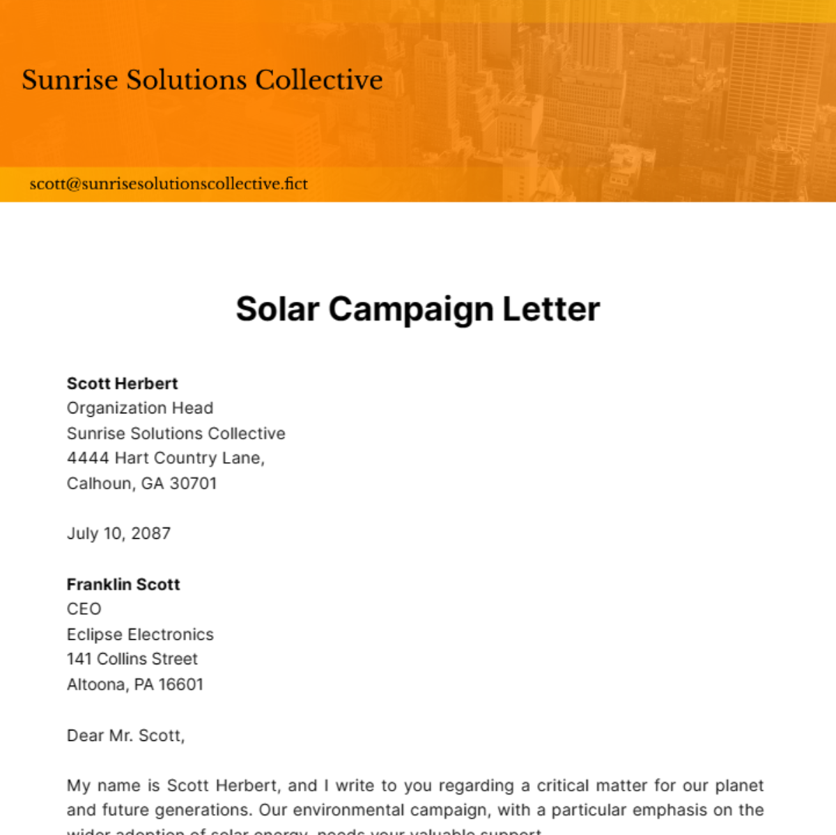 Solar Campaign Letter Template