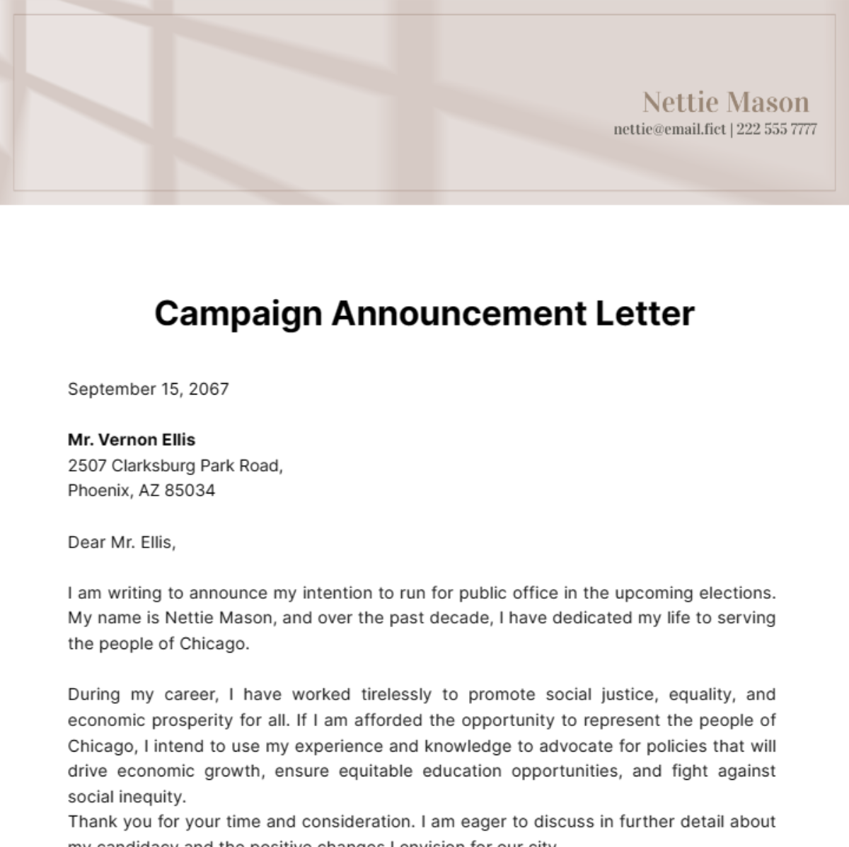 Campaign Announcement Letter Template