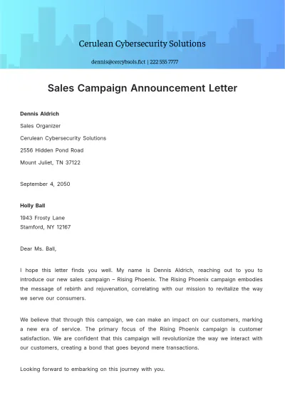 Free Sales Campaign Announcement Letter Template to Edit Online
