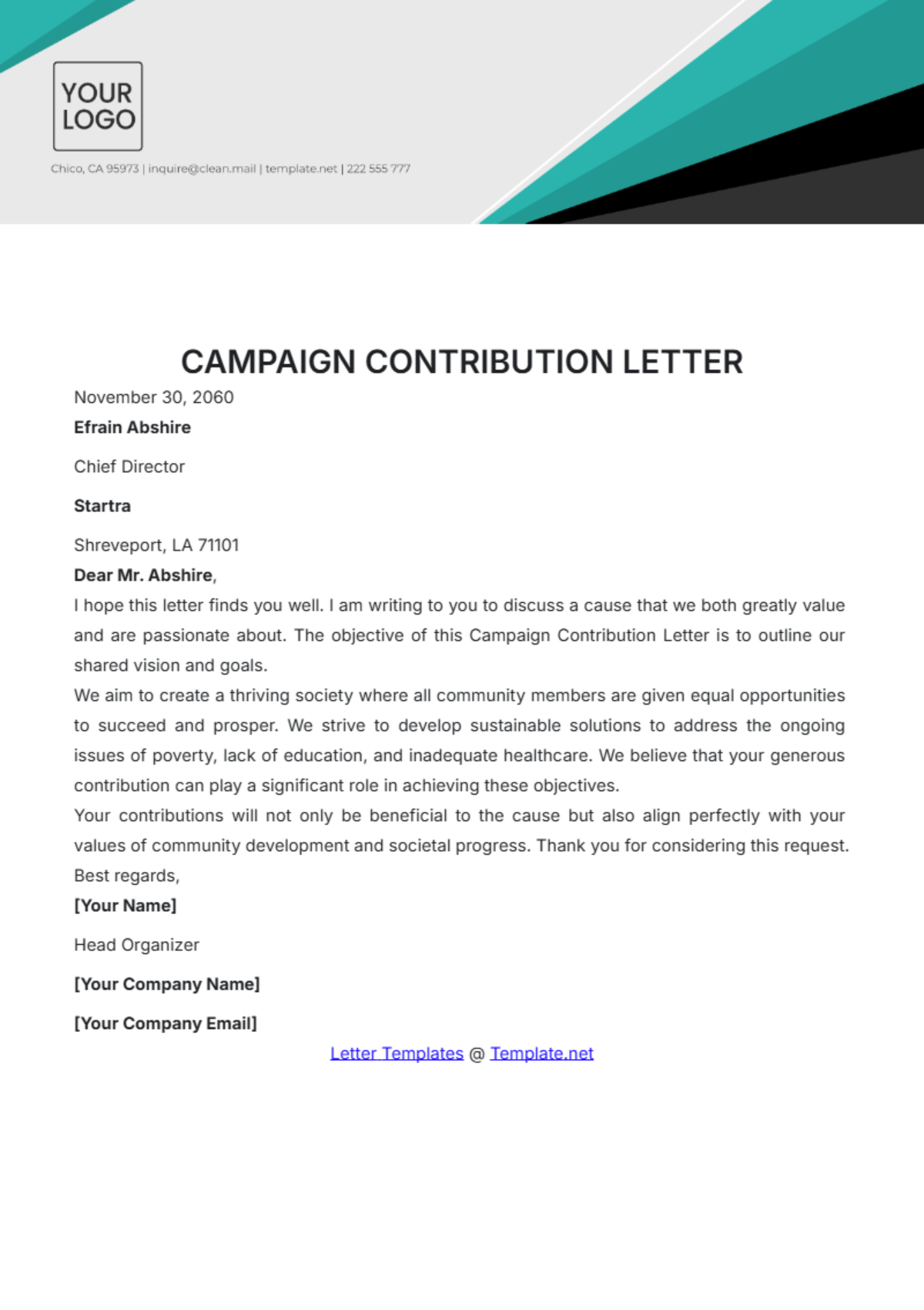 Campaign Contribution Letter Template