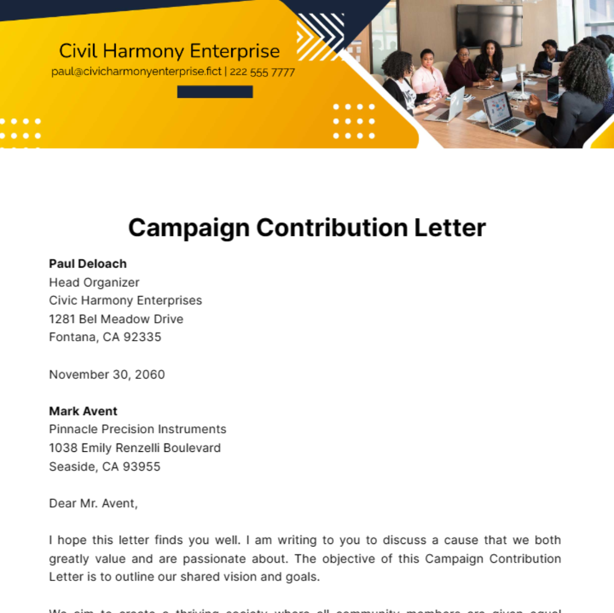 Free Campaign Contribution Letter Template