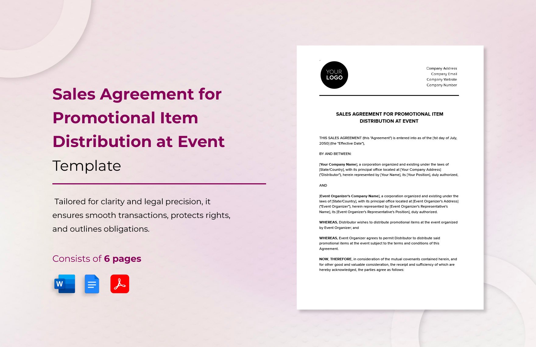 Sales Agreement for Promotional Item Distribution at Event Template
