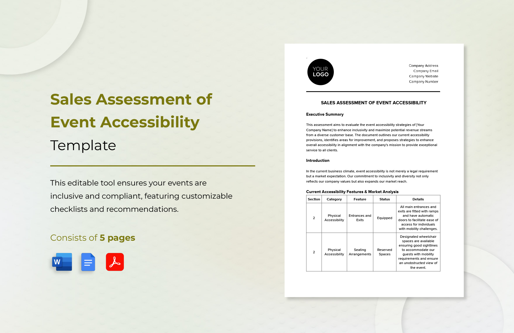 Sales Assessment of Event Accessibility Template in Word, Google Docs, PDF