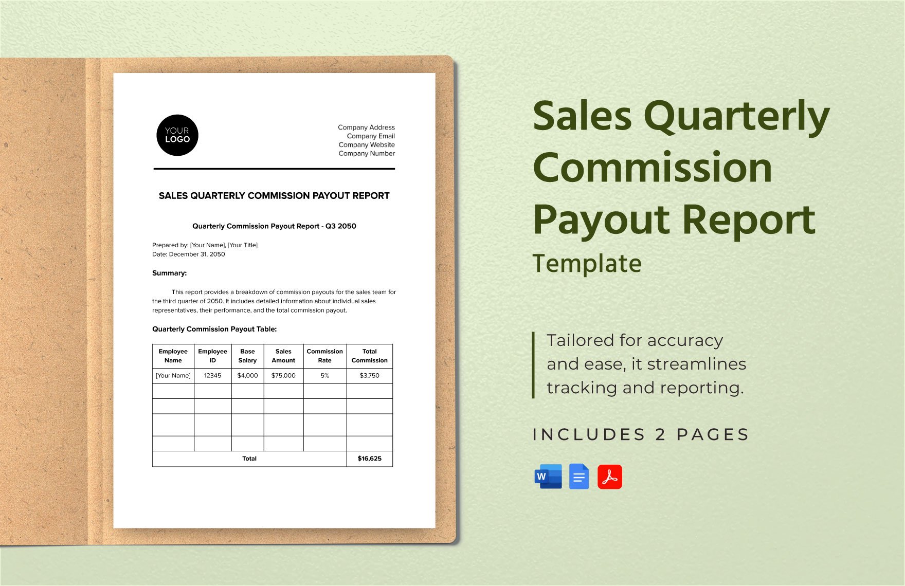 Sales Quarterly Commission Payout Report Template