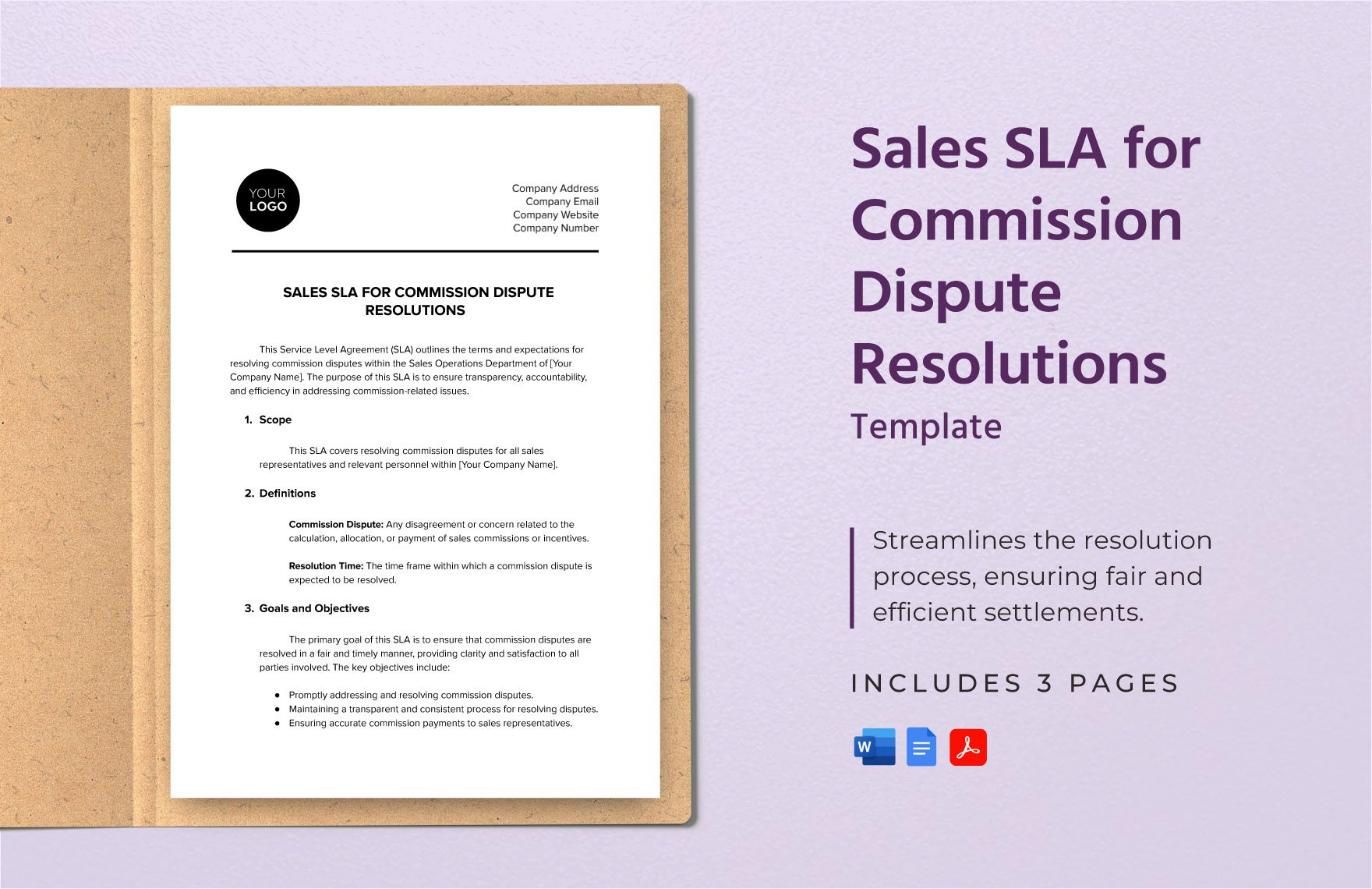 Sales SLA for Commission Dispute Resolutions Template