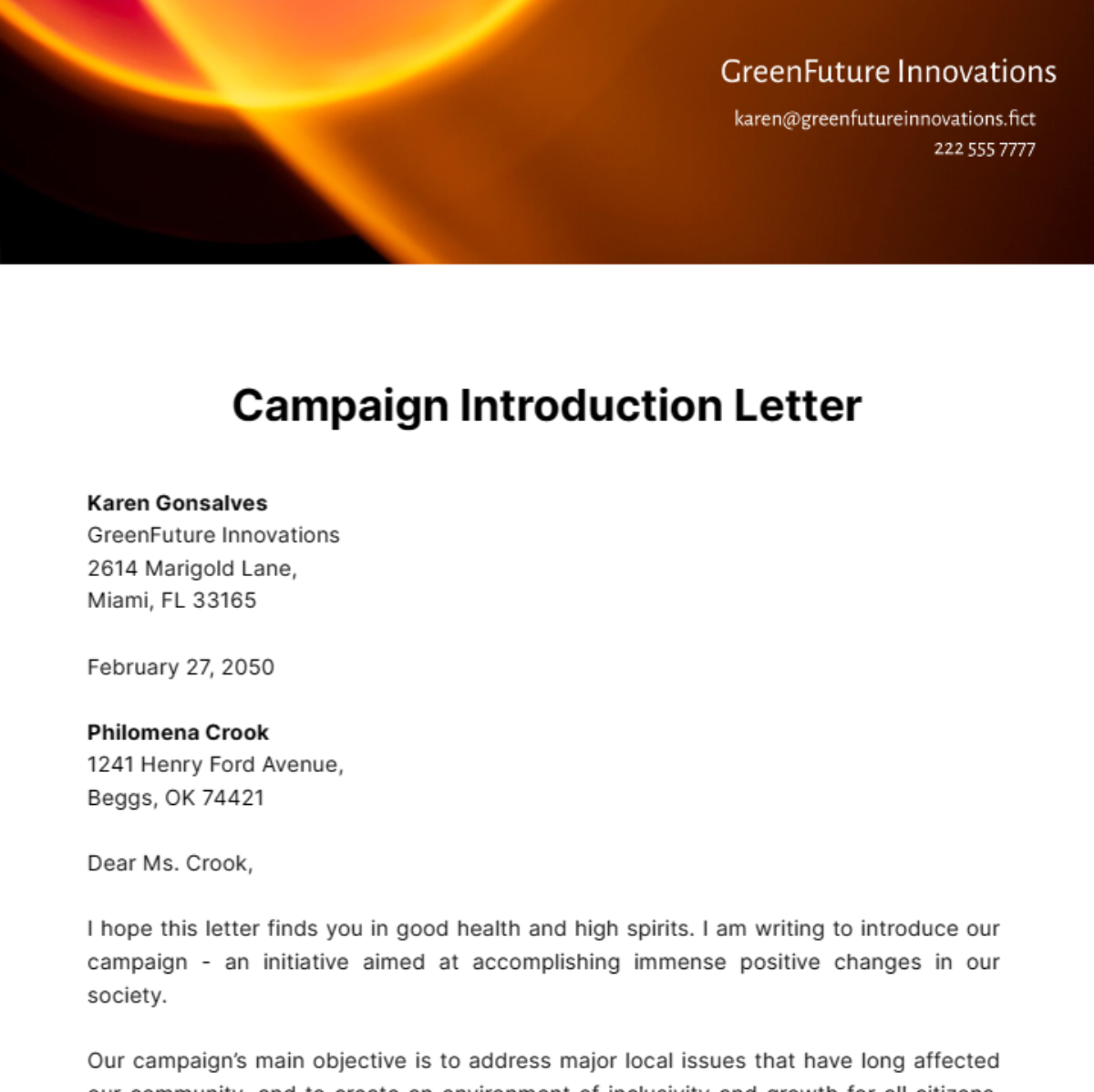 Free Campaign Introduction Letter Template