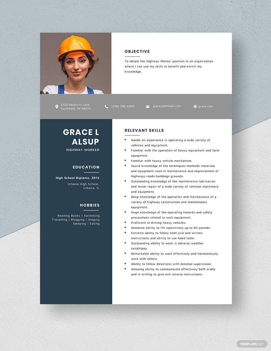 Highway Worker Resume in Word, Apple Pages