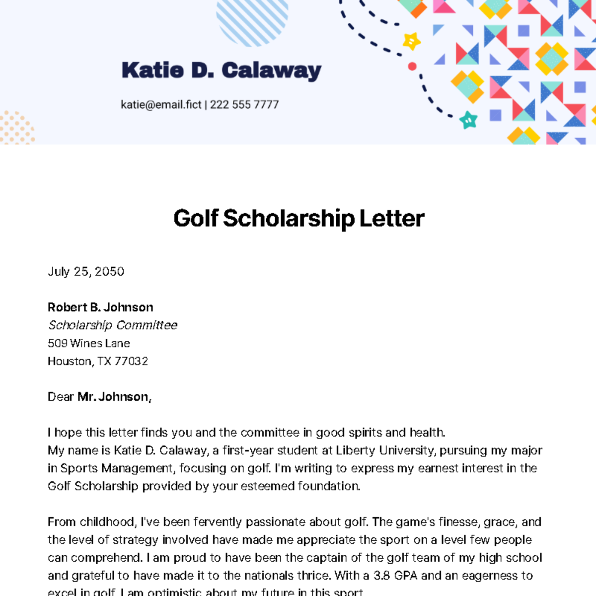 Golf Scholarship Letter Template