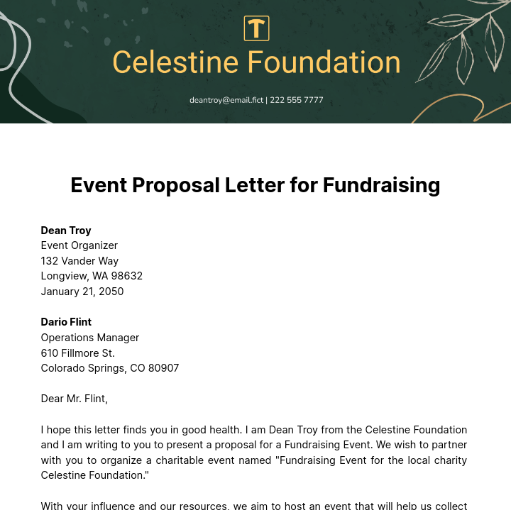 Event Proposal Letter for Fundraising Template