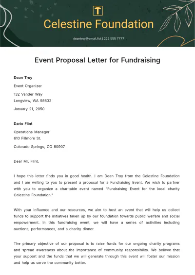 Free Event Proposal Letter for Fundraising Template to Edit Online